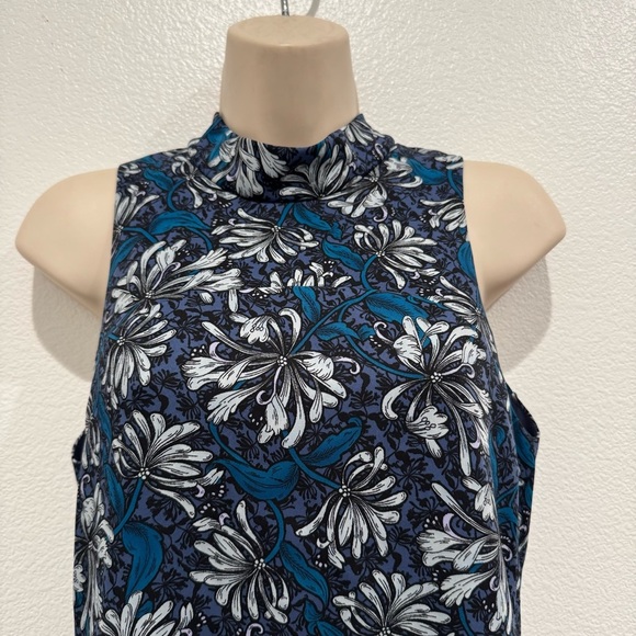 Rebecca Taylor Floral Mini Dress 4 Mystic Blue Mock Neck Sleeveless Ruffle Hem - Picture 4 of 12